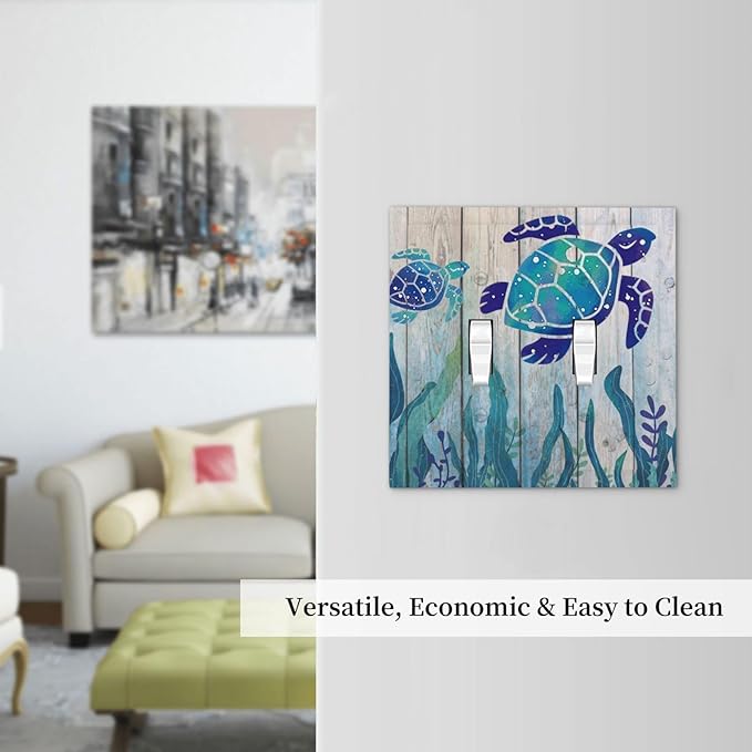 Sea Turtle Grass Seaweed on Rustic Wooden Board 2 Gang Light Switch Plate Decorative Double Toggle Wall Plate Ocean Grass Seaweed Receptacle Switchplate Decorate for Home Living Room Bedroom
