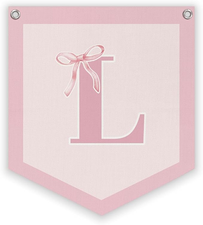 Lacama Initial Personalized Preppy Banner, Baby Shower Decor Girl Nursery Decor, Coquette Pink Bow Teen Girl Gifts, Vintage Room Toddler Room Bedroom Playroom Front Door Birthday Gift(L)