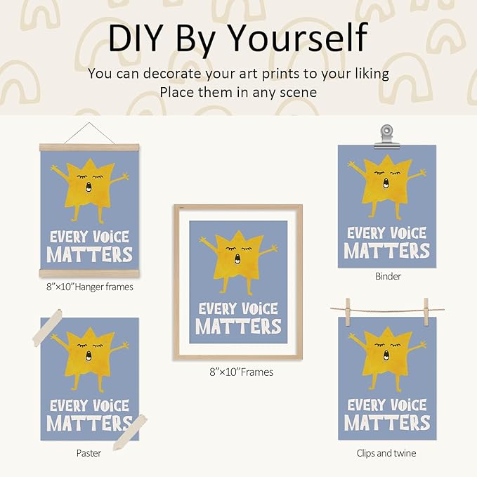 VONTP Inspirational Classroom Wall Art Decor, Cute Classroom Growth Mindset Prints Poster Wall Decorations for Kids Toddler Nursery Children's Room Bedroom Playroom, 8x10 Inch Set of 4 (Unframed)