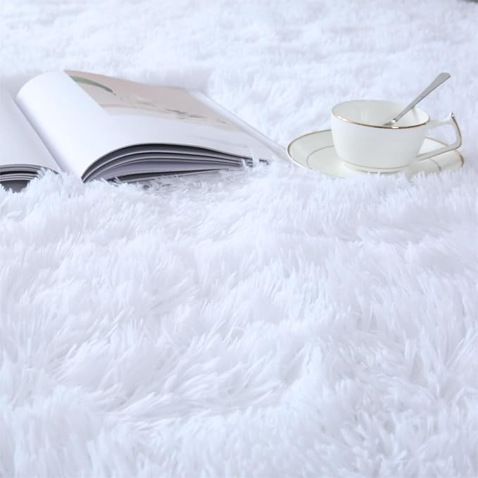CAIYUECS Ultra Soft Shag Area Rug for Indoor, Kids Bedroom Living Room, Non-Skid Modern Nursery Faux Fur Fluffy Plush Rugs for Christmas Rug Home Decor (5x7 Feet, White)