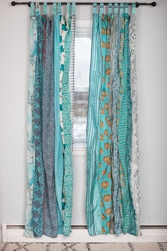 YILLE 1 Piece Silk Saree Curtains - Boho Curtain, Window, Room Curtain for Home Decor LightWieght Aesthetic Vibe