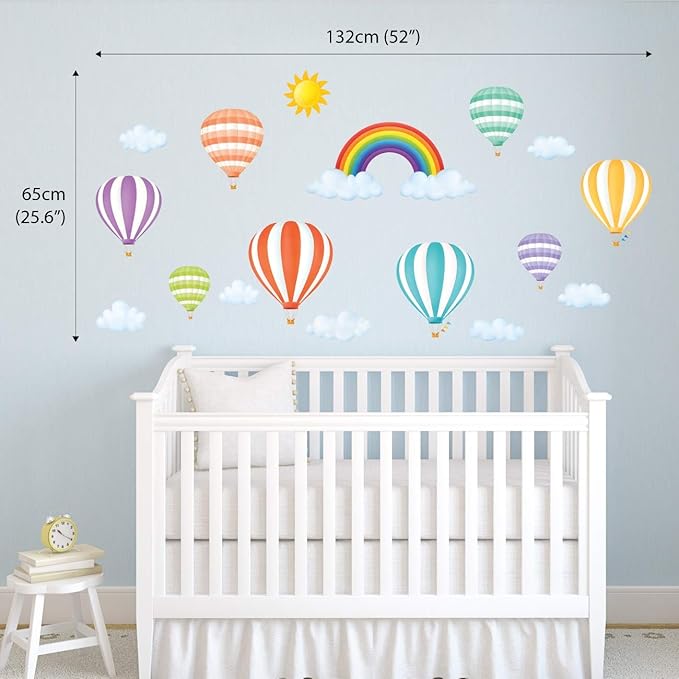 DECOWALL DS8-1801 Rainbow and Hot Air Balloons Kids Wall Stickers Wall Decals Peel and Stick Removable Wall Stickers for Kids Nursery Bedroom Living Room Decor