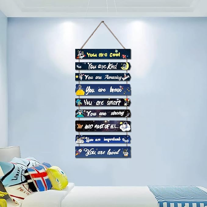 JEVUVU Outer Space Room Decor for Teen Boys Aesthetic, Cool Bedroom Wall Decor for Baby Boy, Navy Blue Kids Wall Art Signs, Fun Stuff Black Decorations for Nursery Bed Room Dorm Classroom Bathroom