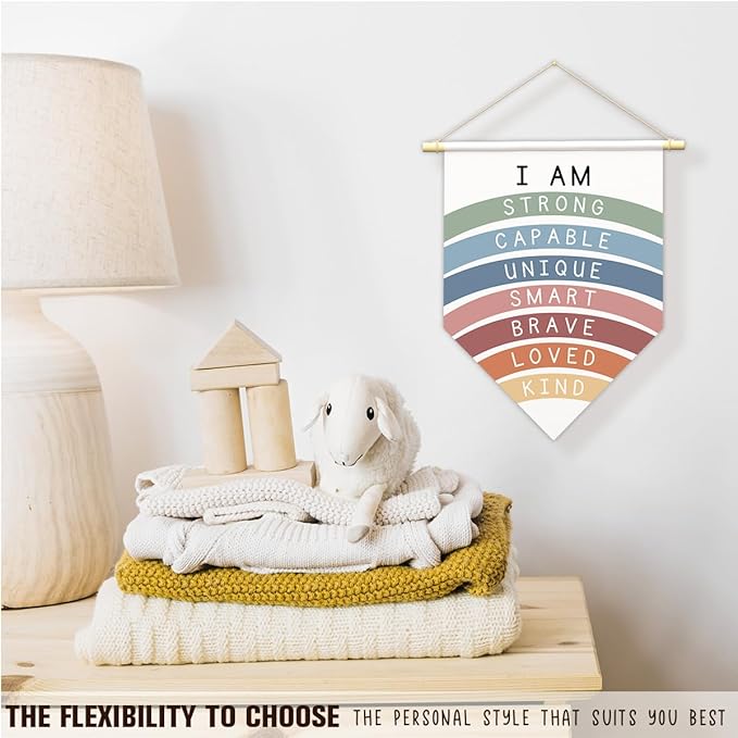 Positive Affirmations Wall Art for Kids,I Am Enough,Rainbow Inspirational Classroom Decor, I Am Kind Smart Brave Loved Nursery Banner, Bedroom Hanging Sign,Nursery Motivational School Wall Decor-B08