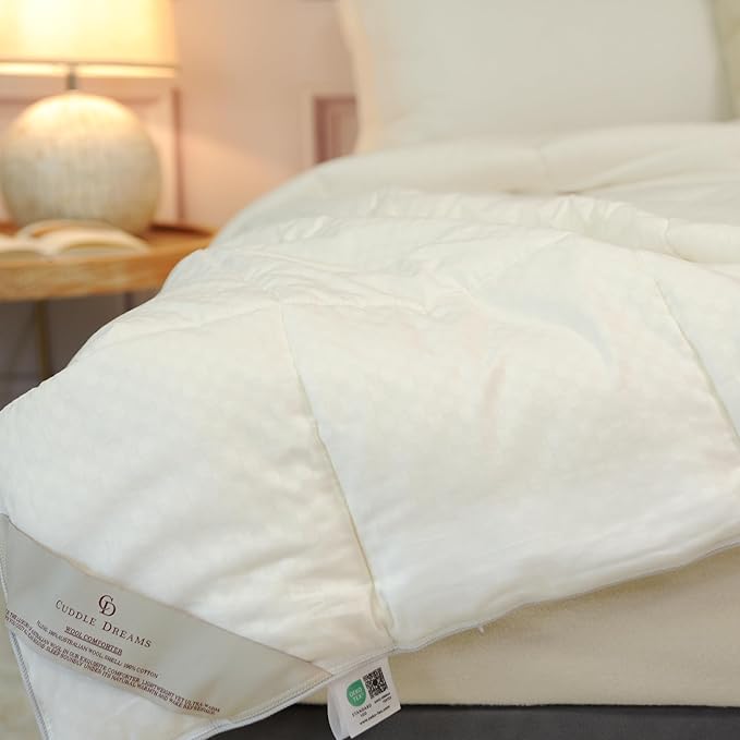 CUDDLE DREAMS Wool Comforter Duvet Insert, 100% Australian Wool Filling with Soft Noiseless Cotton Shell, Natural Warmth (Midweight for All Season, King)
