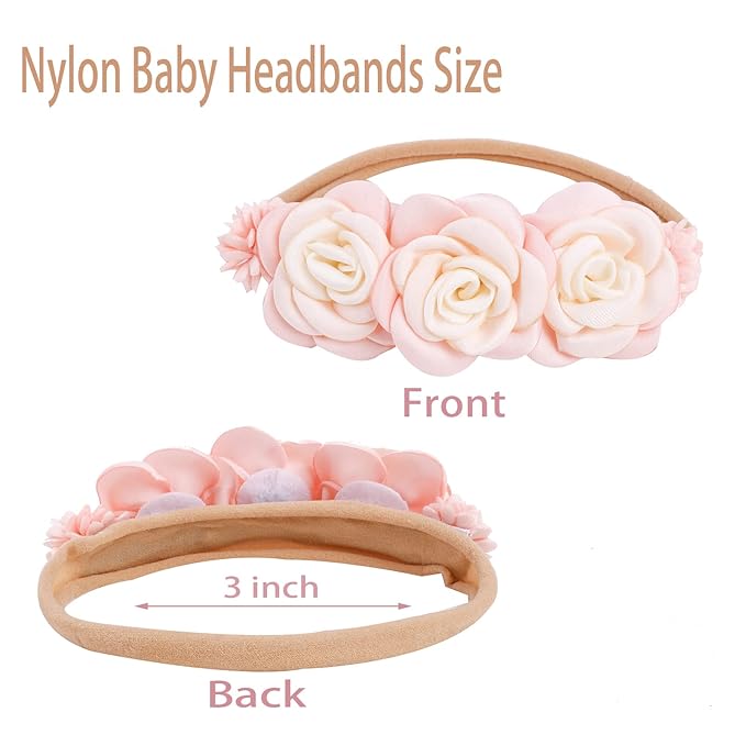 Baby Girl Floral Headband Nylon Flower Crown Elastic Hairband 3pcs Hair Accessories Gift for Girls (YM8)