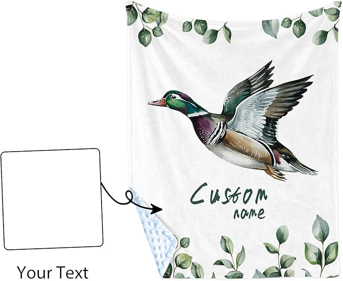Personalized Baby Blanket with Name – Mallard Pattern Soft Receiving Blanket for Newborn Boys Girls, Custom, Hunting Theme Nursery Decor for Toddlers
