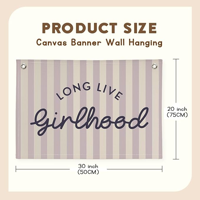 Girls Room Decor Long Live Girlhood Banner, Vintage Purple Stripes Flag Banner Nursery Playroom Wall Decor for Girls Bedroom Dorm Toddler Decorations Teen girls room decor 30x20,lk
