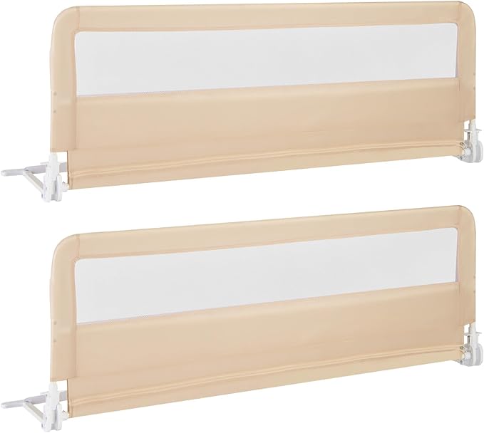 HONEY JOY Bed Rail for Toddlers, 59-in Extra Long, Portable Safety Guardrail w/Double Safety Child Lock, Foldable Baby Bed Rail Guard, Fit King & Queen Full Twin Size Bed Mattress (2 Pack, Beige)