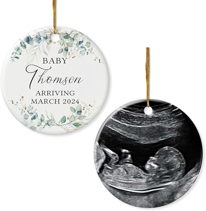 wowcugi Personalized Bumps First Christmas Ornaments Bump Sonogram Ultrasound Picture Pregnancy Announcement Ornament Double Sided Ceramic Gift for Expecting Parents Grandparents