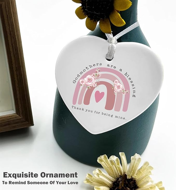 2025 Godmother Ceramic Heart Shaped Ornament-Baptism Keepsake for Godmom-Godmom Gifts for Christmas from Godchild-Godmothers are A Blessing