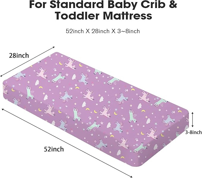 Little Grape Land Crib Sheets 4 Pack for Boys and Girls, Baby Neutral Crib Fitted Sheets for Standard Crib & Toddler Mattress, Super Soft Breathable Fitted Crib Sheet Set, Daliah & Unicorn