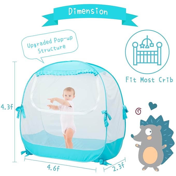 Baby Pop Up Tent, Toddler Safety Net to Keep Baby from Climbing Out, See-Through & Breathable Crib Canopy Against Falls & Bites, Fits Most Standard Cribs