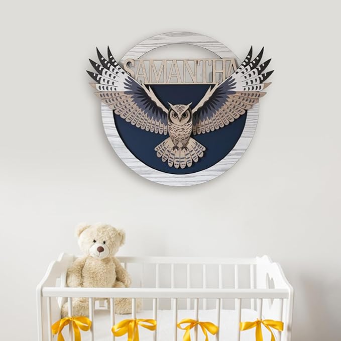 Personalized Nursery Sign, Animals Wooden Sign with Name, Hello World Newborn Sign, Owl Sign for Kid Room Decor, Baby Gifts for Boy, Custom Baby Name Sign, Baby Boy Wall Art Bedroom