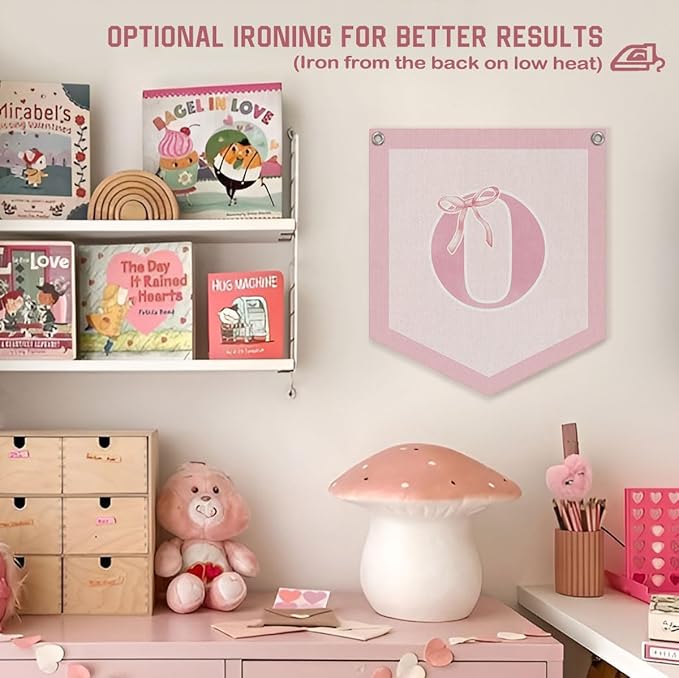 Lacama Initial Personalized Preppy Banner, Baby Girl Nursery Shower Decor Gifts, Coquette Pink Bow Teen Girl Gifts, Vintage Room Decor Toddler Room Bedroom Playroom Front Door Birthday Gift(O)