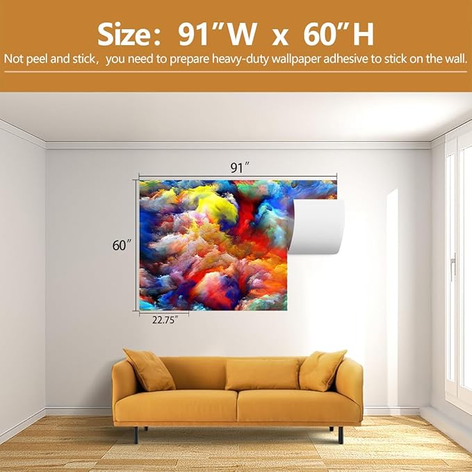 Abstract Cloud Wallpaper Colorful Large Kids Room Wall Mural for Bedroom Ceiling（Not Peel and Stick）