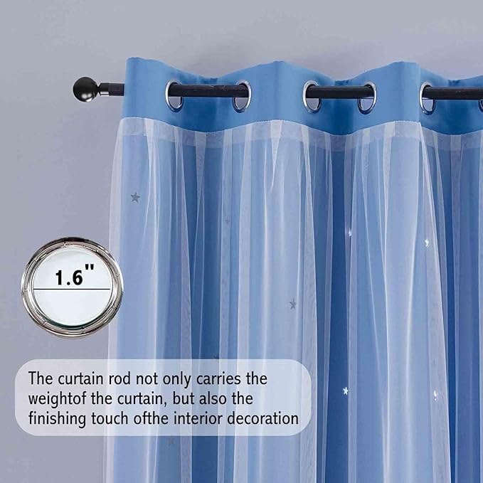 Anytime Girls Curtains for Bedroom Star Hollow Out Blackout Curtains for Kids Room Decor Double Layer Star Cut Out Window Curtains (2 Panel,W52 x L63,Blue)