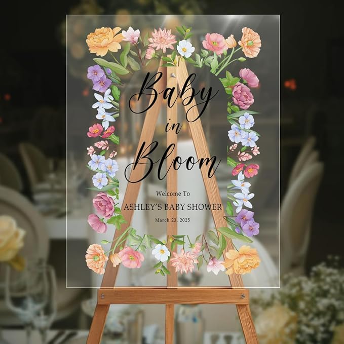 Personalized Floral Frame Baby Shower Welcome Sign - Baby in Bloom Announcement Yard Sign - Colorful Entrance Decor