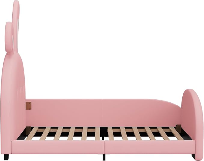 Harper & Bright Designs Twin Size Upholstered Rabbit Shape Princess Bed Frame for Boys Girls Kids Adults Toddler, Twin Size Platform Bed with Headboard and Footboard,Pink