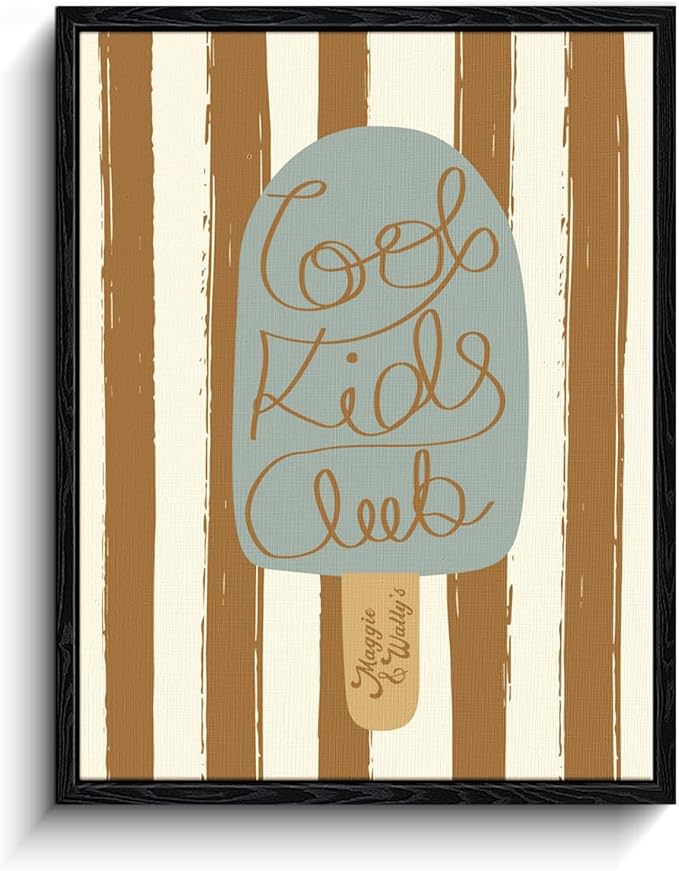 Cool Kids Club Wall Art, cool kids club message, retro children wall decor, matte finish framed canvas print, children room poster artwork, for playroom birthday gift, 12x15 inch