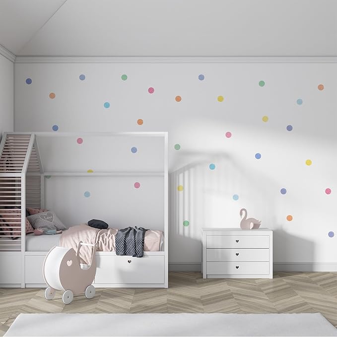 Watercolor Rainbow, Sun, Polka Dots Wall Decal for Kids Room, Nursery, Baby Room Decor, Polka Dots Mural, Rainbow Wallpaper (Polka DOTS, XLarge)