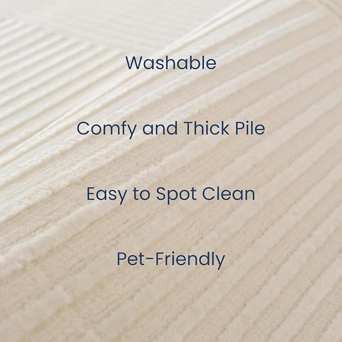 Revival Rugs Record 4'x6’ Machine Washable Area Rug for Kitchen Bedroom - 100% Recycled Oeko-TEX Certified, Medium Pile, Beige, Cream