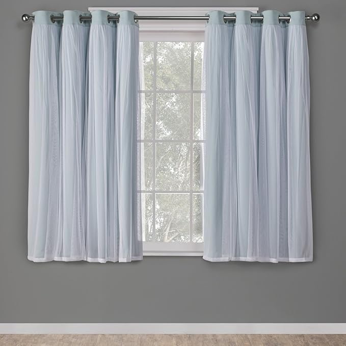 TOWN & COUNTRY LUXE Talia Double Layer Indoor Curtains, Sheer and Room Darkening Blackout, Grommet Top, Energy Efficient, 2-Pack Set, 52"x63", Aqua