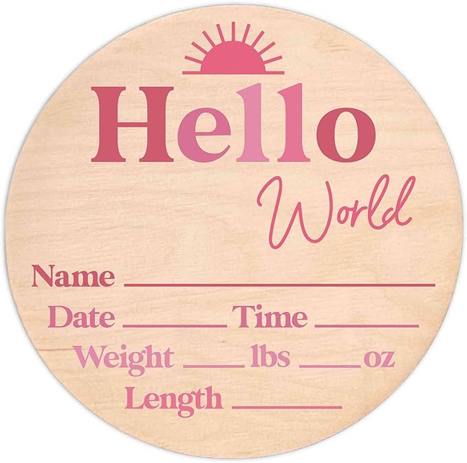 Hello World Newborn Sign - Baby Name Birth Stats Announcement Plaque for Hospital - Photo Prop - Pink Nursery Decor - Shower Gift
