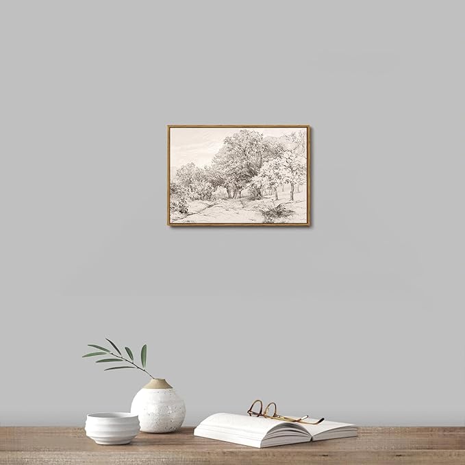 OIQArtOIQ Vintage Landscape Canvas Wall Art Framed Natural Scenery Painting Artwork Prints France Country Wilderness Farmhouse Decor Pictures Kitchen Bedroom Living Room Bathroom