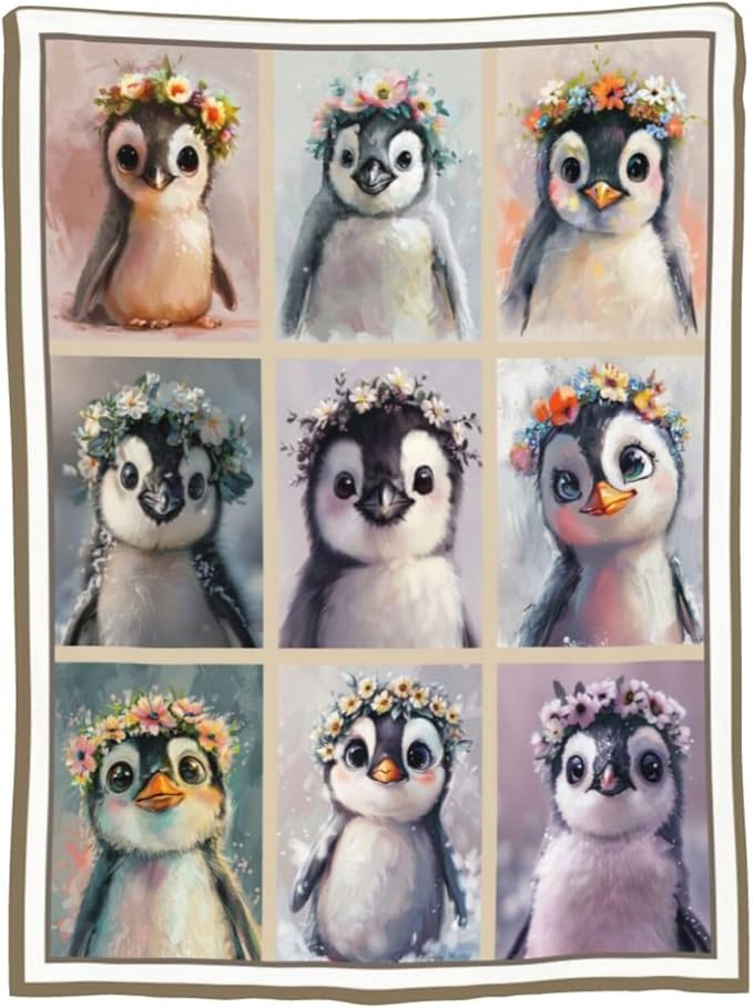 Penguin Blanket Cute Animal Throw Blanket Flannel Stuff Merch Cozy Decor Fleece Plush Fuzzy Warm Soft Lightweight Bedding Gifts for Penguin Lover Women Men Girls Boy Couch 50"X40"