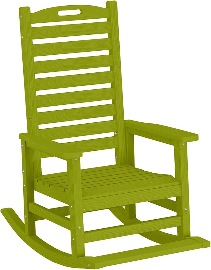 Outdoor Rocking Chair with Removable Footboard for Adults, HDPE High Back Patio Rocking Chairs, 330lbs All Weather Porch Rocking Chairs for Outdoor & Indoor -Pistachio Green