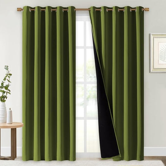 NICETOWN Full Shade Curtain Panels, Olive Green, 70 x 84 inch, Pair of Energy Smart & Noise Blocking Out Blackout Drapes for Dining Room Window, Thermal Insulated Guest Room Lined Window Dressing