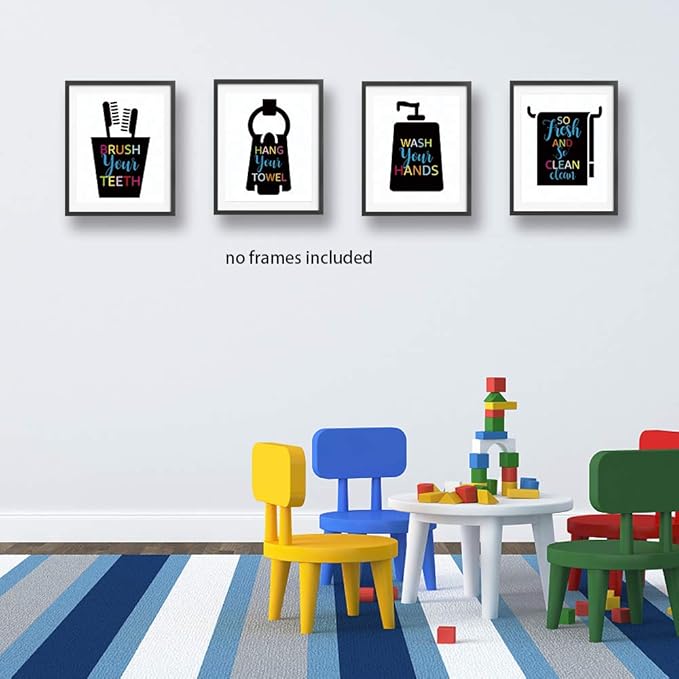 Funny Bathroom Quotes Art Print Watercolor Lettering Sign Wall Art Painting Poster, Bathroom Canvas Wall Art Printing, For Kids Washroom Decor, Black silhouette design, Set of 4 8X10 inch, No Frame