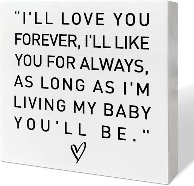 Nursery Desk Wooden Box Sign Decor, 'I'll Love You Forever', Neutral Nursery Decor for Newborn Kids & Children's Room Desk Decoration & Baby Shower Gifts
