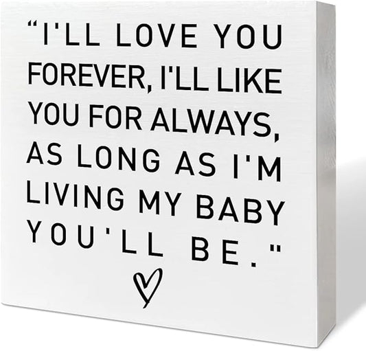 Nursery Desk Wooden Box Sign Decor, 'I'll Love You Forever', Neutral Nursery Decor for Newborn Kids & Children's Room Desk Decoration & Baby Shower Gifts