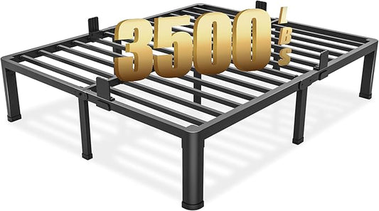14 inch Full Size Bed Frame with Round Corner Legs Mattress Slide Stopper,3500 lbs Heavy Duty Metal Platform,Steel Slat Support,No Box Spring Needed,Easy Assembly,Noise Free