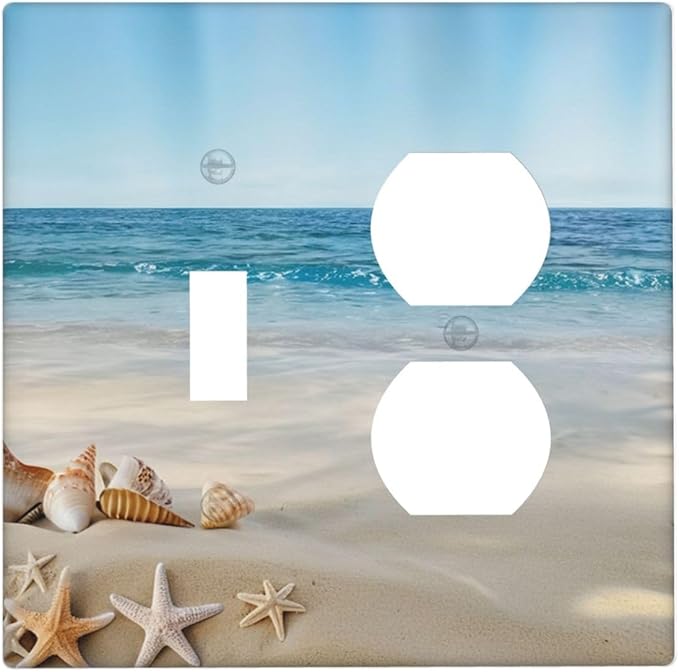 Outlet Covers Summer Beach Starfish Shells 2 Gang Combination 1 Toggle/1 Duplex Light Switch Cover Decorative Gfci Wall Plate Electrical Receptacle Switchplate Faceplate for Kitchen Decor