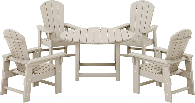 Costaelm Paradise Kids 5-Piece HDPE Outdoor Patio Round Dining Table and Chairs Set, Sand