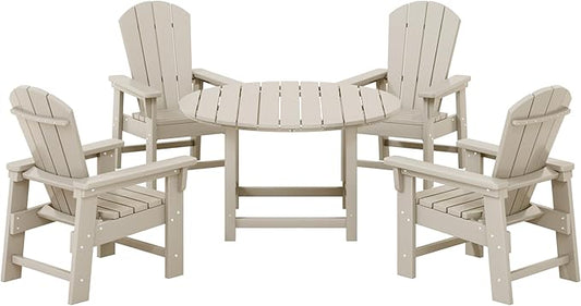 Costaelm Paradise Kids 5-Piece HDPE Outdoor Patio Round Dining Table and Chairs Set, Sand