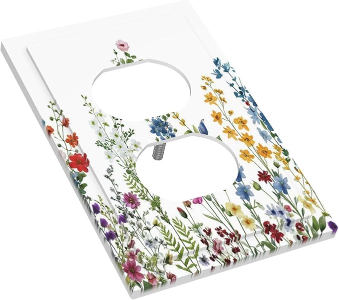 Decorative Outlet Covers Colorful Wildflowers Plants Flowers on White Background 1 Gang Duplex Light Switch Cover Plate Electrical Switch plate Covers Wallplates Receptacle Covers for Home Decor