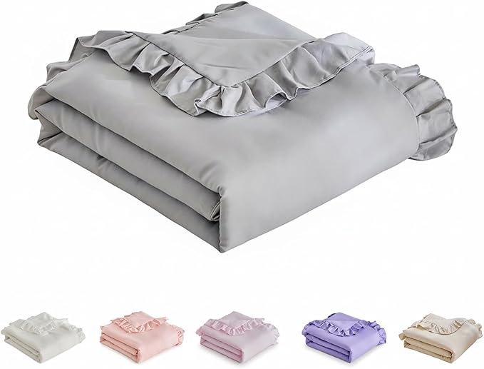 Ruffled Toddler Blanket Ruffle Comforter for Baby Toddler Girls, Soft Cozy Cute Quilted Blanket Breathable Microfiber Comfortable Down Alternative Small Size Quilt with Ruffle - 39"x 47" Gray