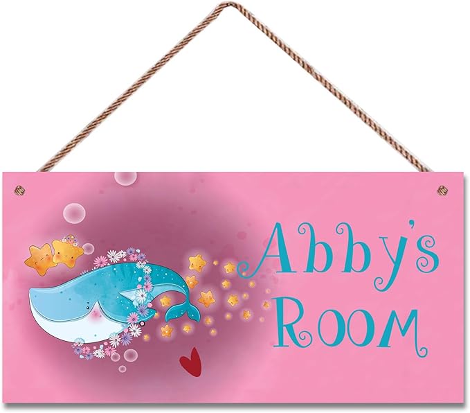 Personalized Cute Whale Sign Ocean Themed For Kids Room Baby Nursery Door Decor Star Custom Name Wall Decor Decorative Plate for Boys Bedroom Girls Room