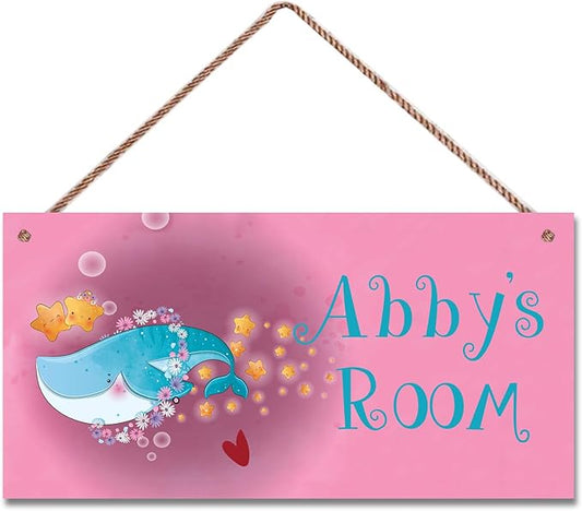 Personalized Cute Whale Sign Ocean Themed For Kids Room Baby Nursery Door Decor Star Custom Name Wall Decor Decorative Plate for Boys Bedroom Girls Room