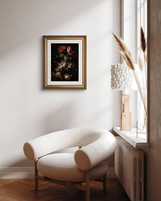 ARPEOTCY Vintage Gold Framed Wall Art, Retro Still life Floral Flowers in a Bowl Canvas Prints Artwork with Antique Frame, Victorian Wall Paintings Decor for Living Room Gallery, 13x16 inch