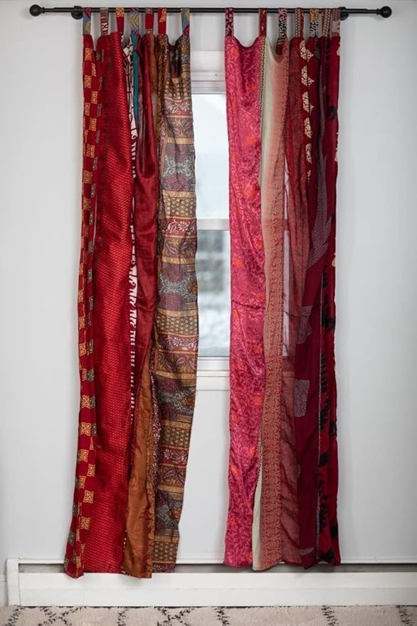 YILLE 1 Piece Silk Saree Curtain - Boho, Window, Room Curtain for Home Decor LightWieght Aesthetic Vibe