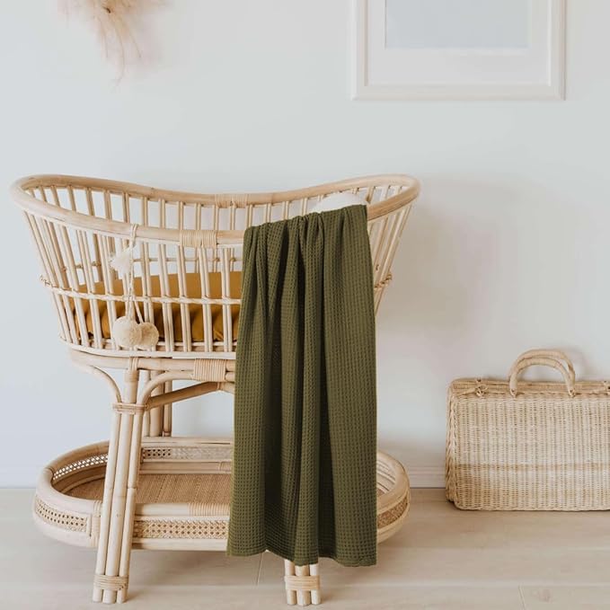 36” X 40” Inches Cooling Baby Waffle Weave Blanket, Ultra-Soft Lightweight Receiving Blanket for Newborn, Breathable Comfortable Baby Swaddle Blanket for Boys and Girls(Olive)