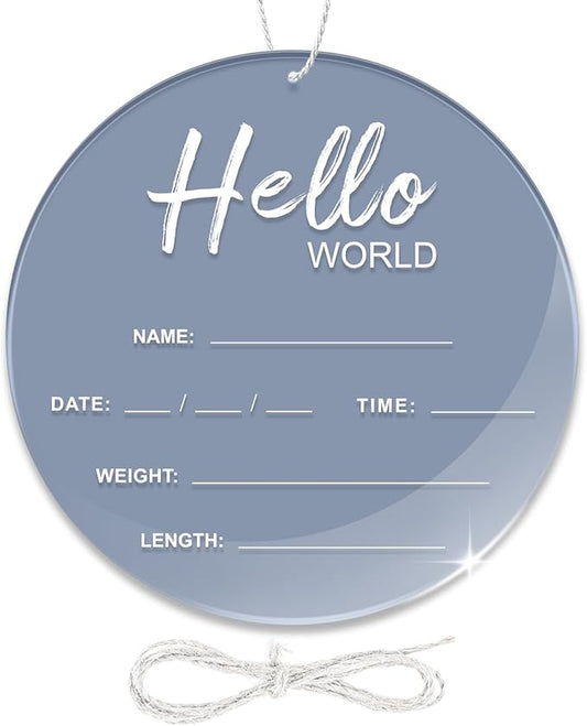 Baby Announcement Sign, 6.7 Inch Hello World Newborn Sign, Thickness Upgrade Birth Announcement Sign for Hospital, Nursery Baby Shower (Blue)
