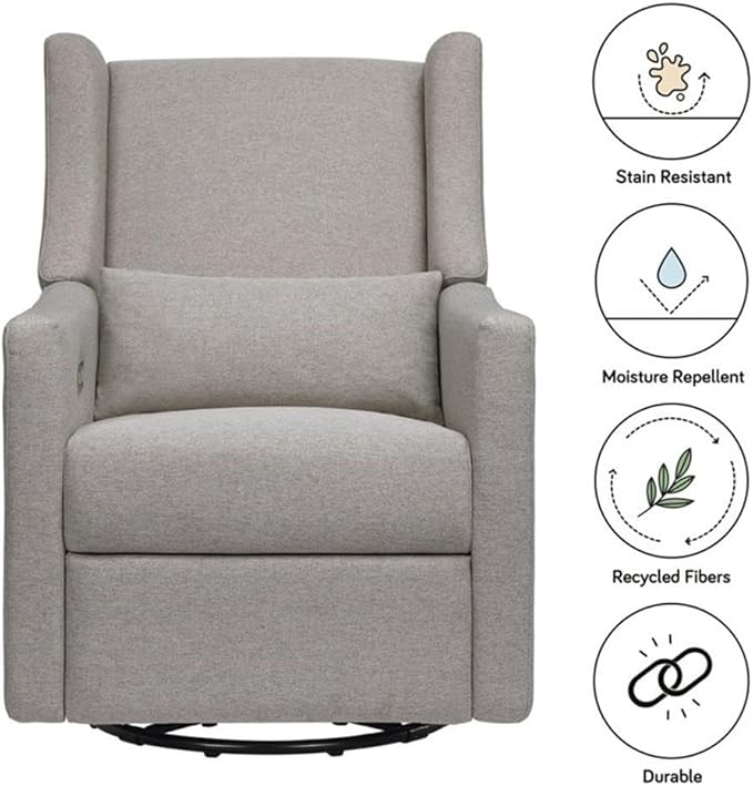 Babyletto Kiwi Electronic Power Recliner and Swivel Glider with USB Port in Performance Grey Eco-Weave, Water Repellent & Stain Resistant, Greenguard Gold and CertiPUR-US Certified