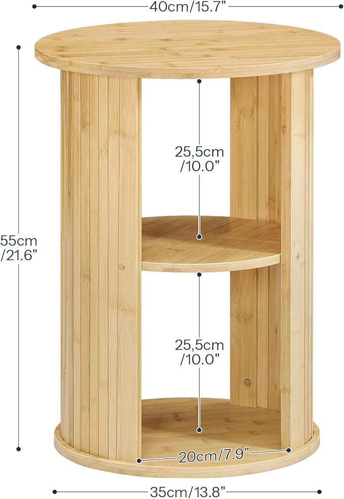 HOOBRO Small Round Side Table, 3-Tier Round Bamboo End Table, Sofa Bedside Table, Bohemian Style Nightstand Easy Assembly, for Living Room, Bedroom, Apartment, Natural YL192BZ01