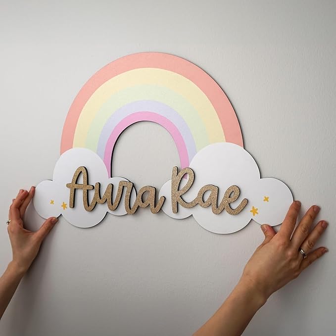 Wooden Name Signs (3D Rainbow Clouds) - Personalized wood letters for girl, Baby name sign, Custom name sign nursery, Toddler girl room decor, Home decor